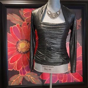 Expo NY | Dark Pewter Metallic Evening Top | NWOT